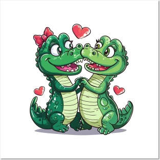 Valentine Cartoon Crocodile Couple Posters and Art